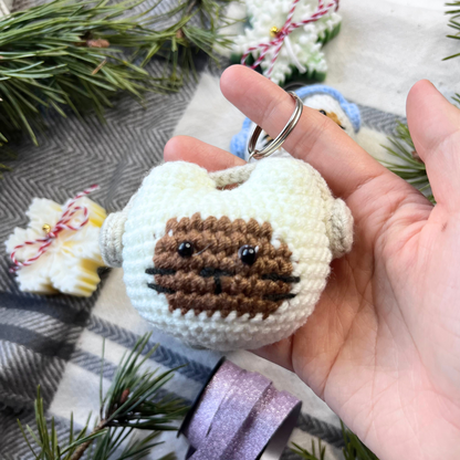 Crochet Cat Wearing Headphone Keychain