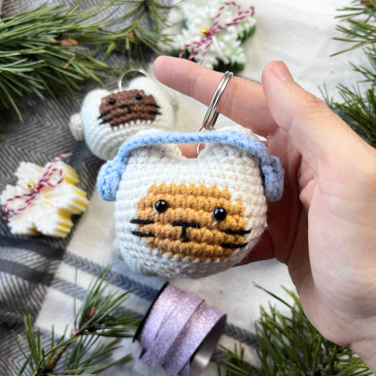 Crochet Cat Wearing Headphone Keychain