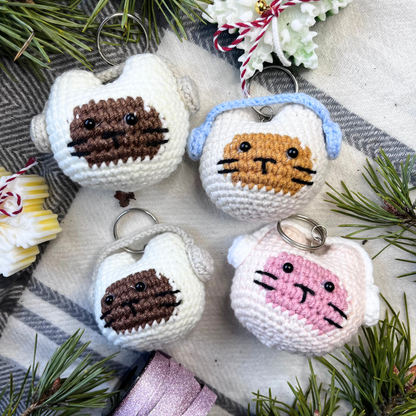 Crochet Cat Wearing Headphone Keychain